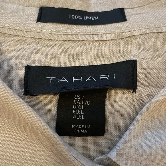 Tahari 100% Linen Taupe Tunic Style Shirt Size L - Picture 2 of 6